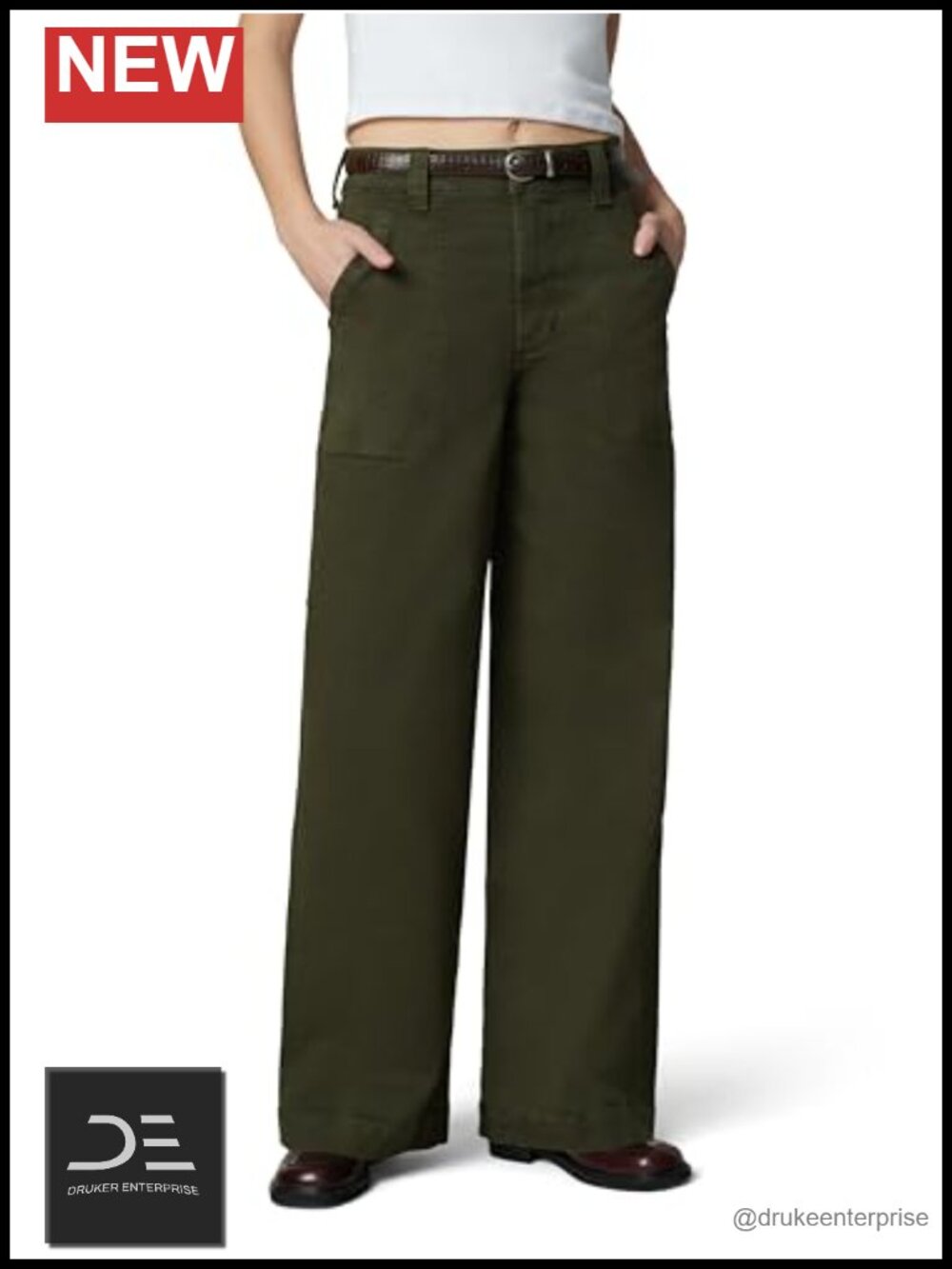 High Rise Wide Leg Utility Jeans with Pockets
